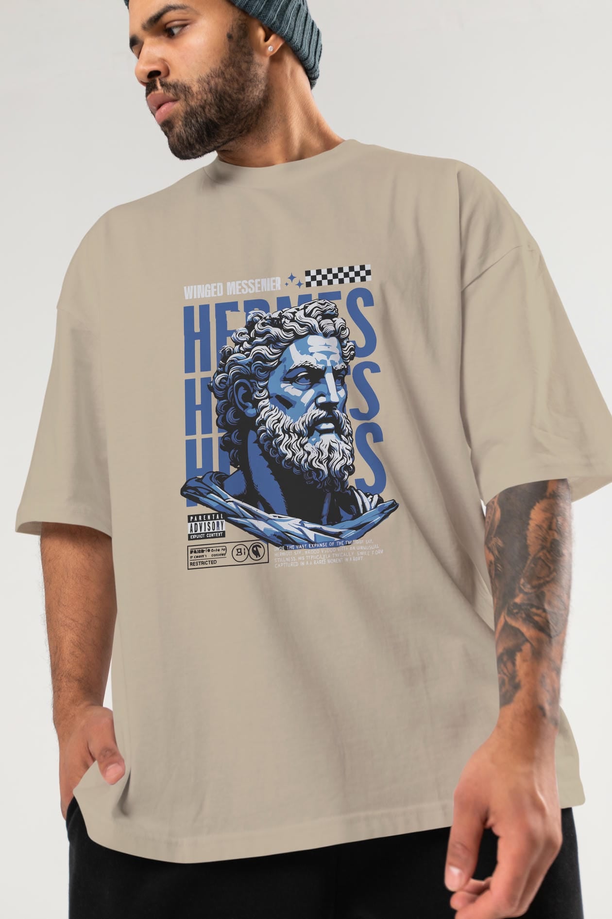 Hermes 1 ön Baskılı Oversize t-shirt Erkek Kadın %100 Pamuk Bisiklet Yaka tişort