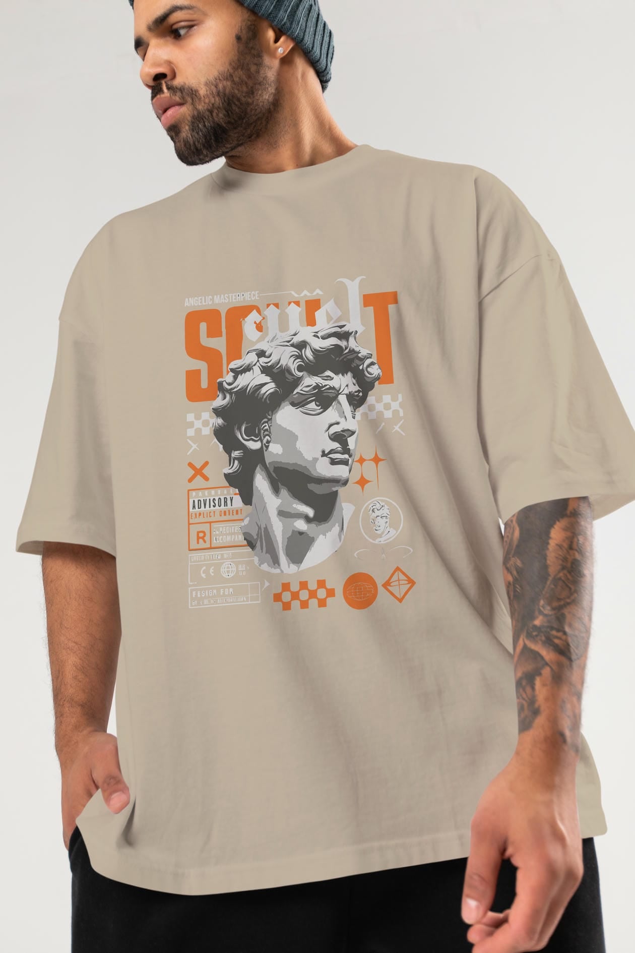 Scult ön Baskılı Oversize t-shirt Erkek Kadın %100 Pamuk Bisiklet Yaka tişort