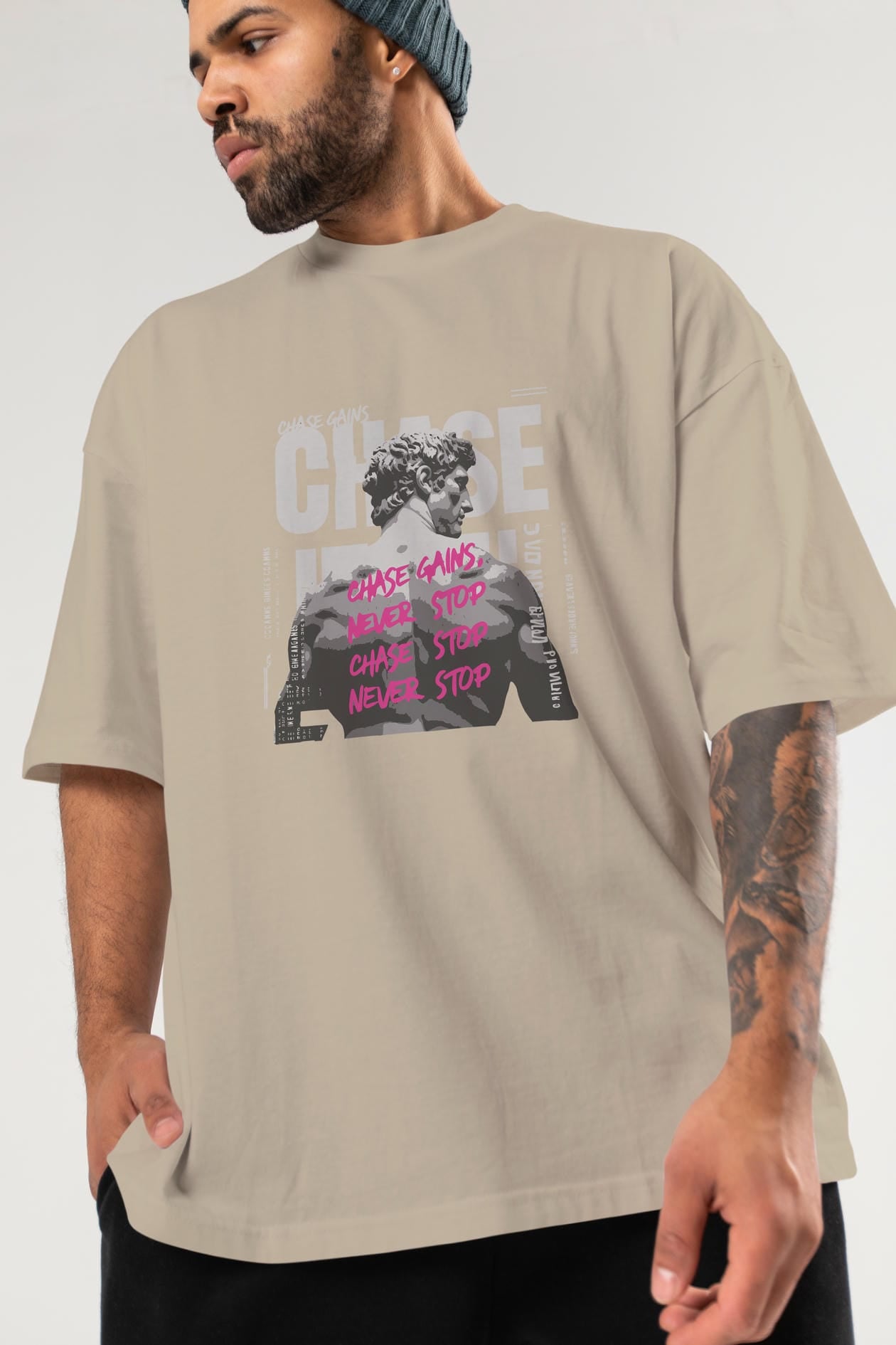 Chase Gains ön Baskılı Oversize t-shirt Erkek Kadın %100 Pamuk Bisiklet Yaka tişort