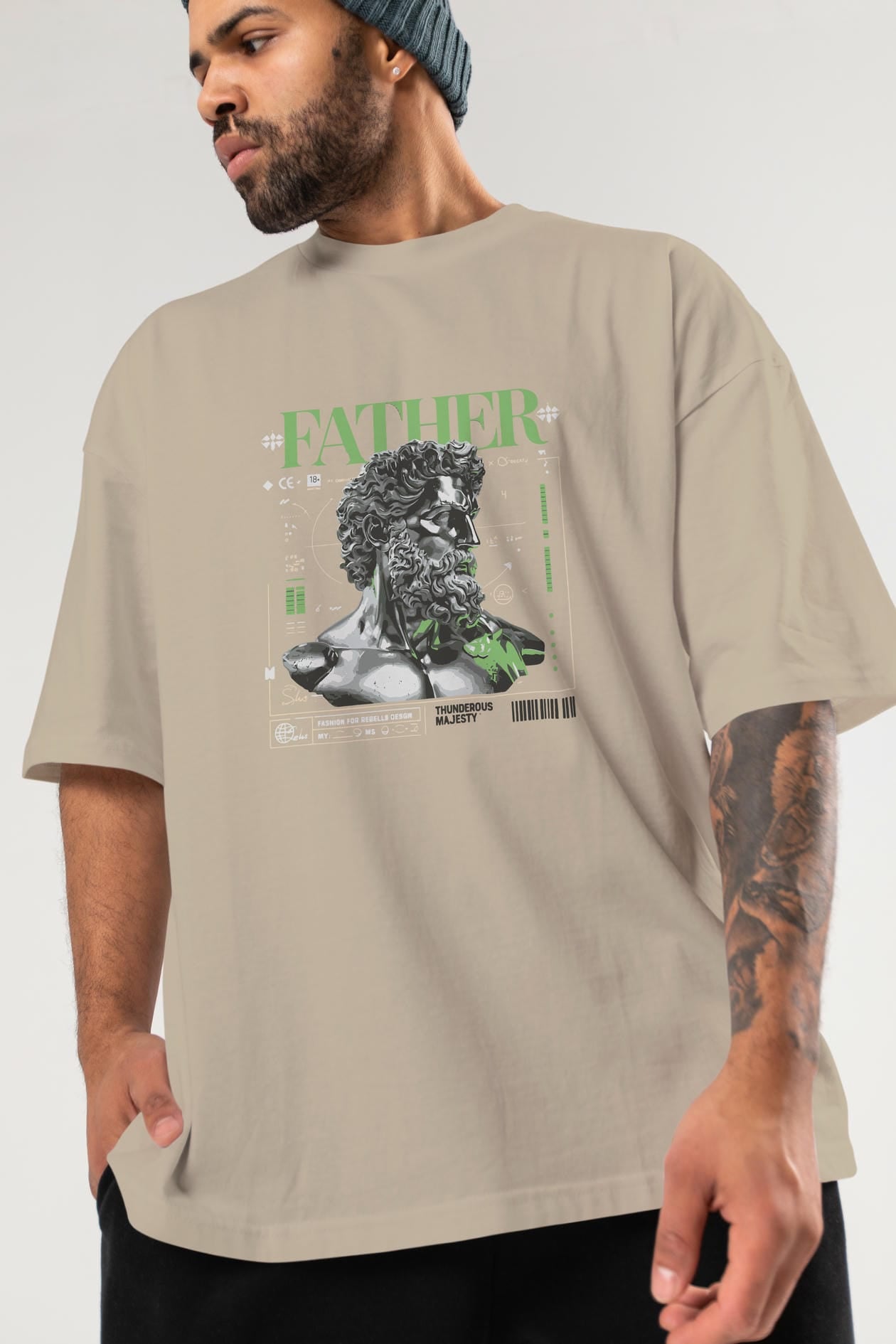 Father Zeus ön Baskılı Oversize t-shirt Erkek Kadın %100 Pamuk Bisiklet Yaka tişort