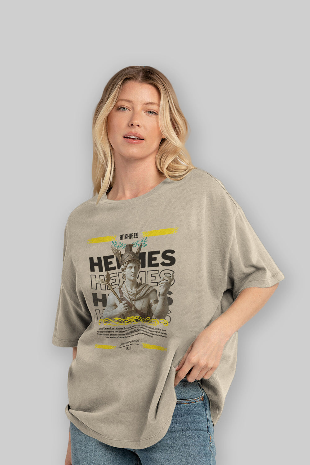 Hermes 1 ön Baskılı Oversize t-shirt Erkek Kadın %100 Pamuk Bisiklet Yaka tişort