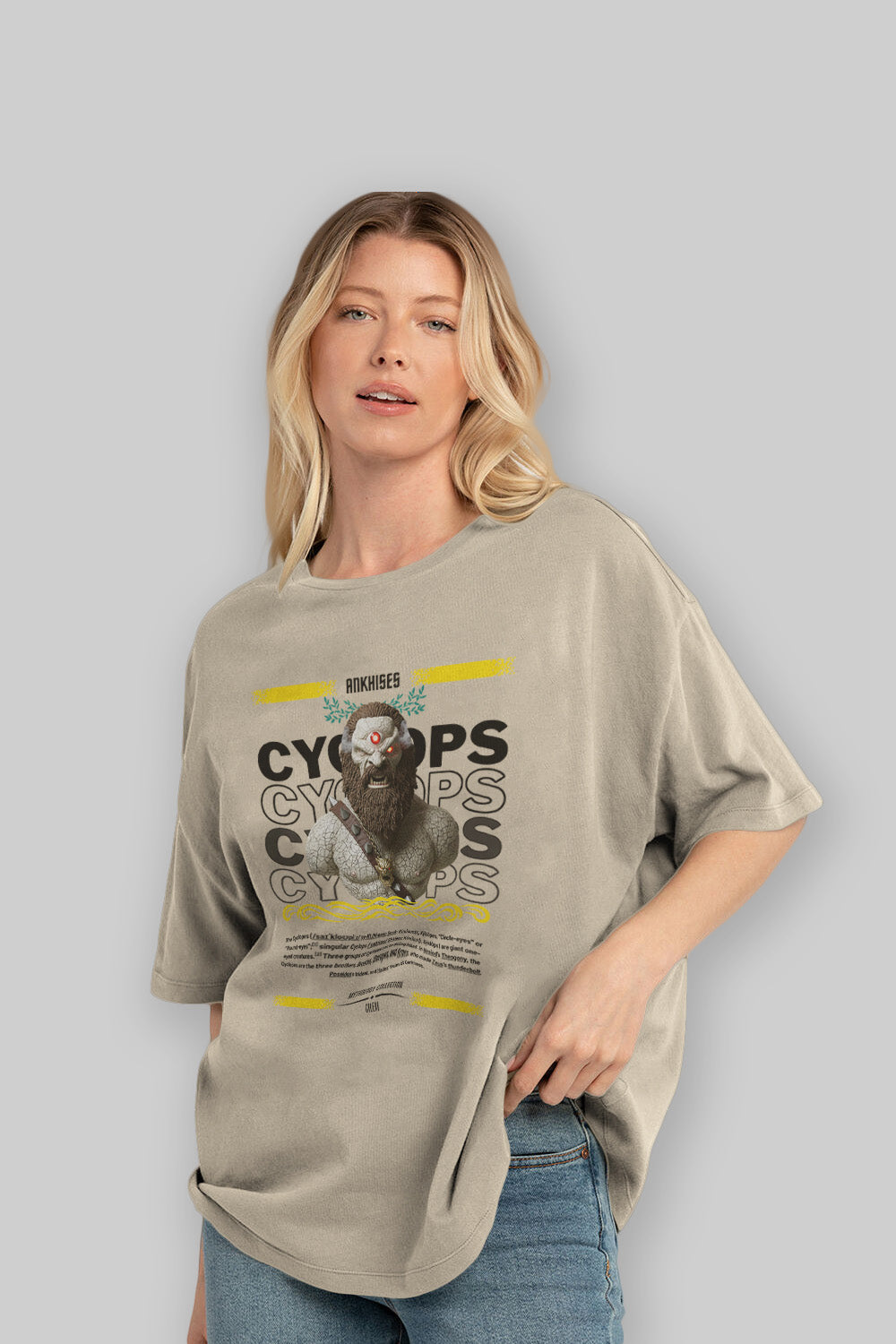 Cyclopes 1 ön Baskılı Oversize t-shirt Erkek Kadın %100 Pamuk Bisiklet Yaka tişort