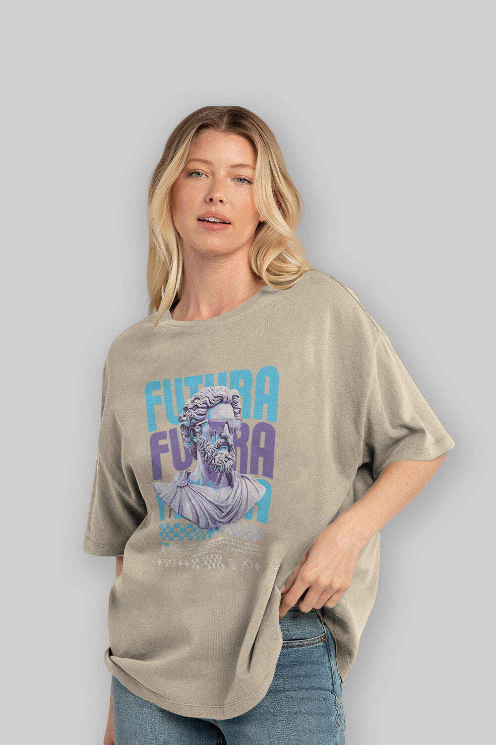 Futura Zeus ön Baskılı Oversize t-shirt Erkek Kadın %100 Pamuk Bisiklet Yaka tişort