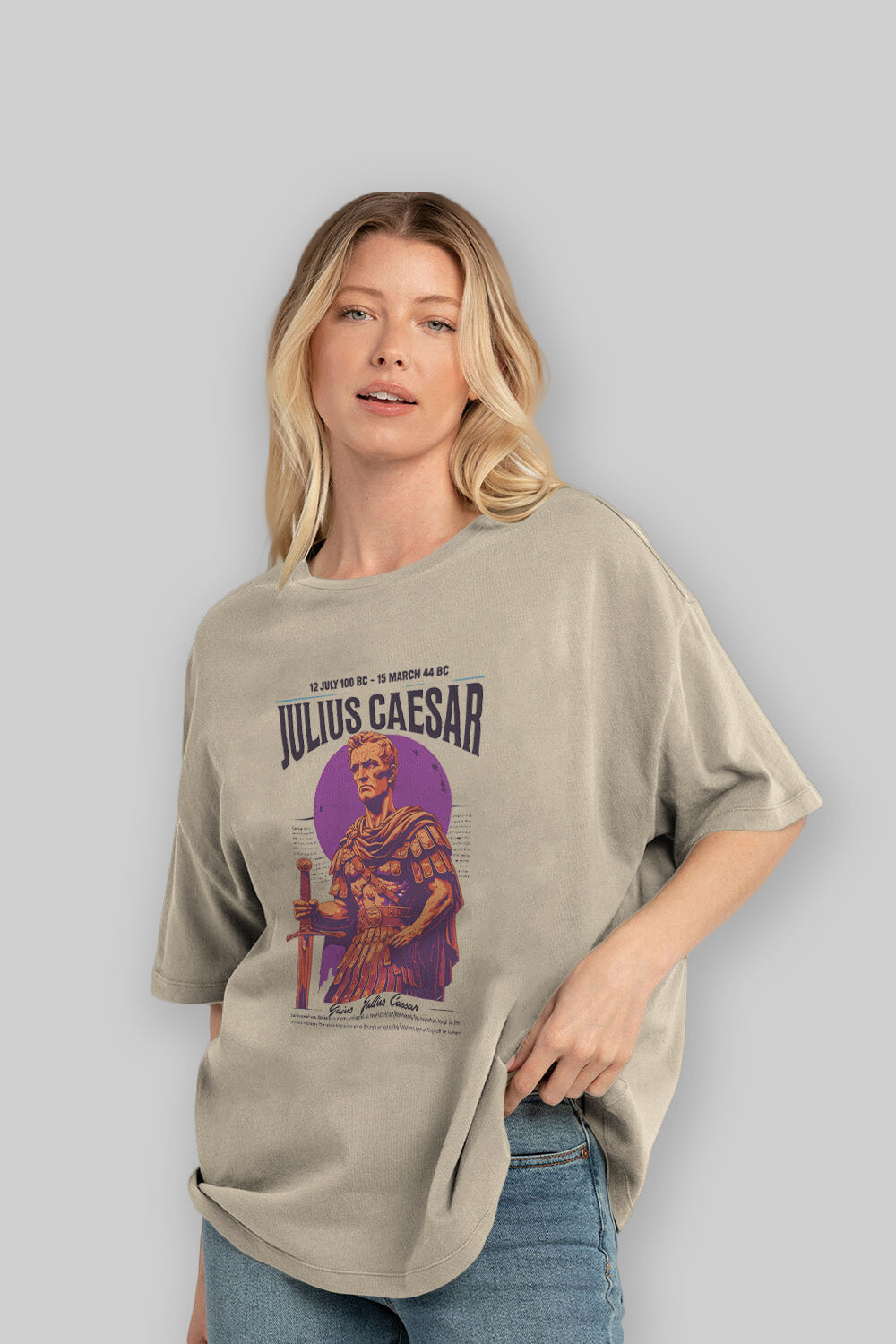 Julius Caesar ön Baskılı Oversize t-shirt Erkek Kadın %100 Pamuk Bisiklet Yaka tişort