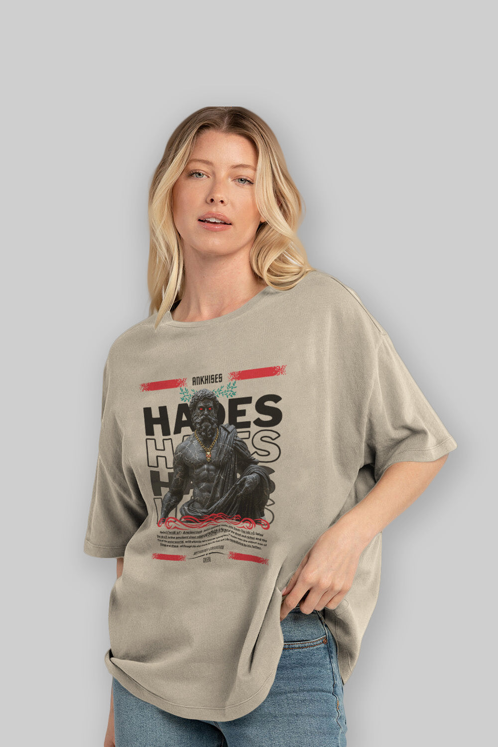 Hades 1 ön Baskılı Oversize t-shirt Erkek Kadın %100 Pamuk Bisiklet Yaka tişort