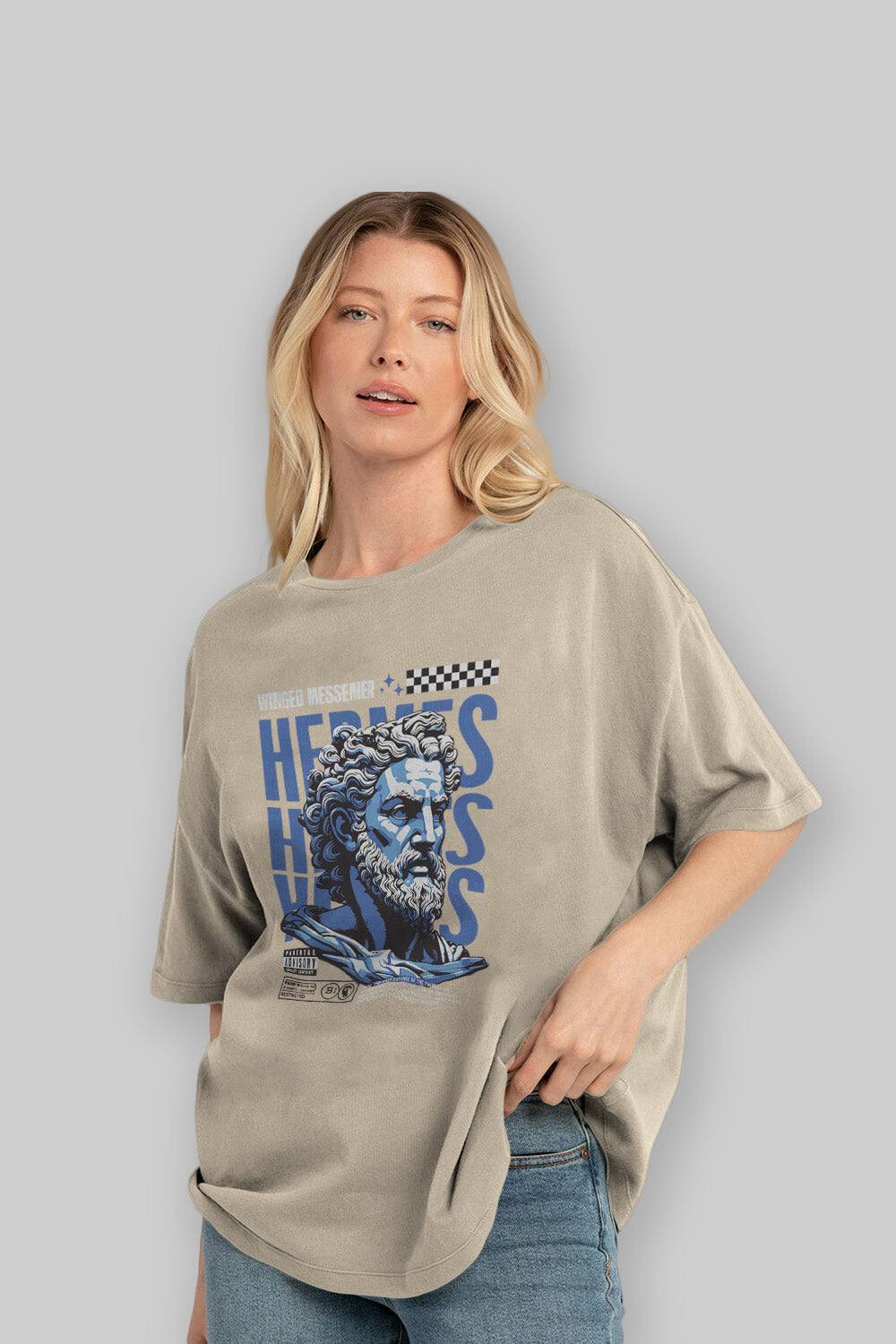 Hermes 1 ön Baskılı Oversize t-shirt Erkek Kadın %100 Pamuk Bisiklet Yaka tişort