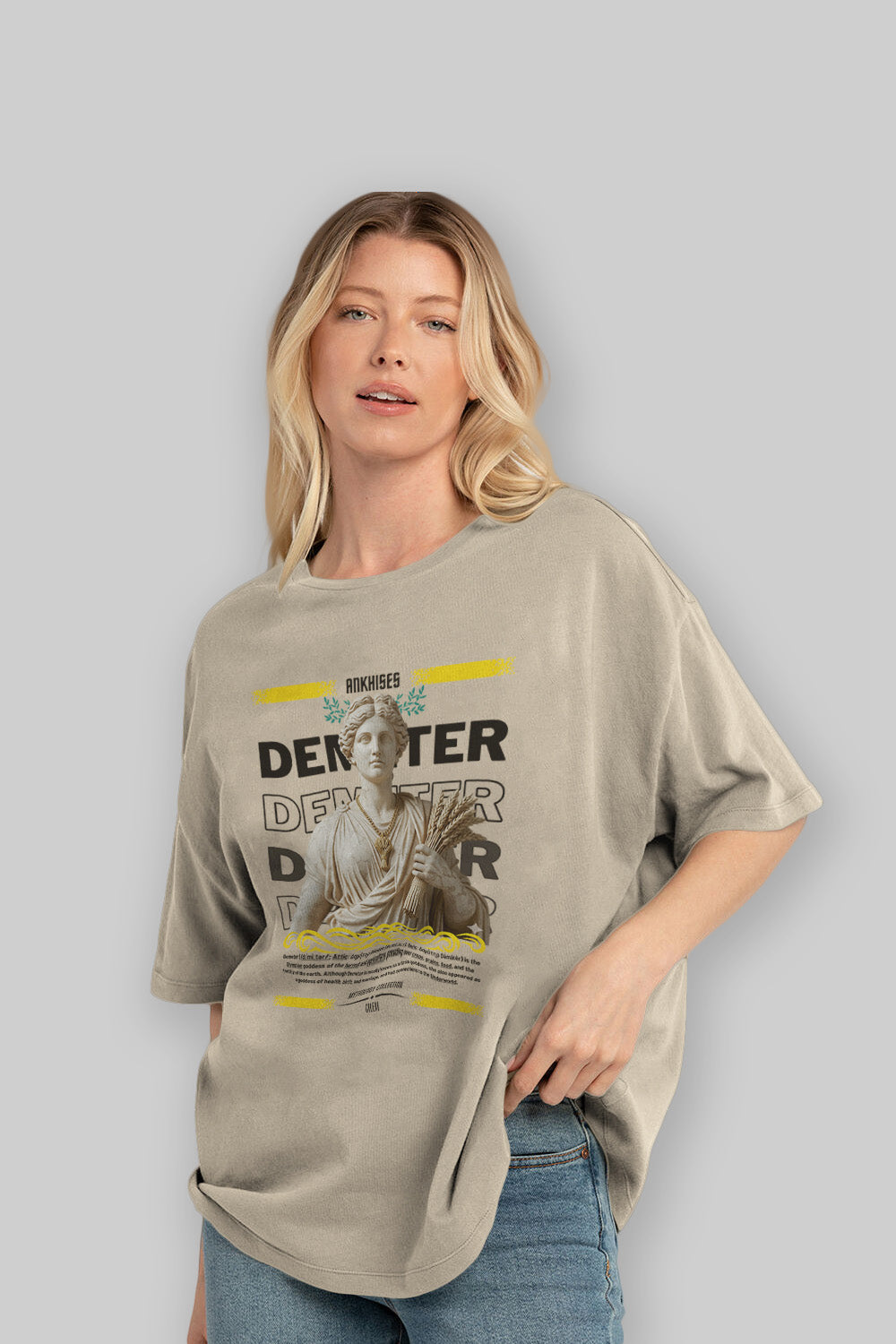 Demeter 1 ön Baskılı Oversize t-shirt Erkek Kadın %100 Pamuk Bisiklet Yaka tişort