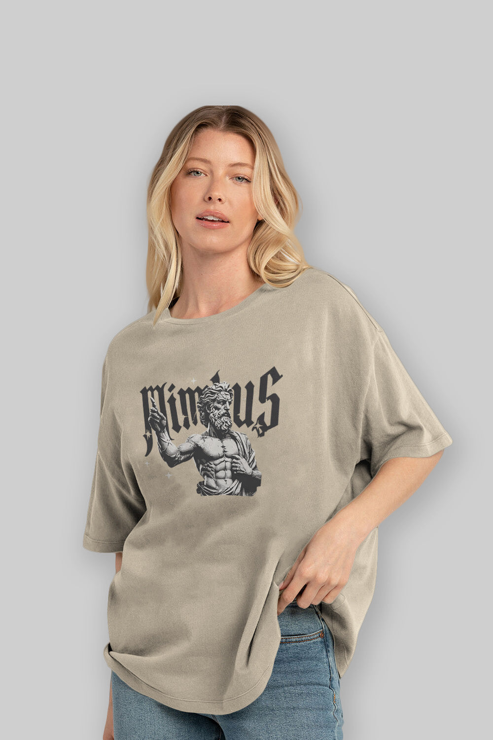 Mimbus Zeus ön Baskılı Oversize t-shirt Erkek Kadın %100 Pamuk Bisiklet Yaka tişort