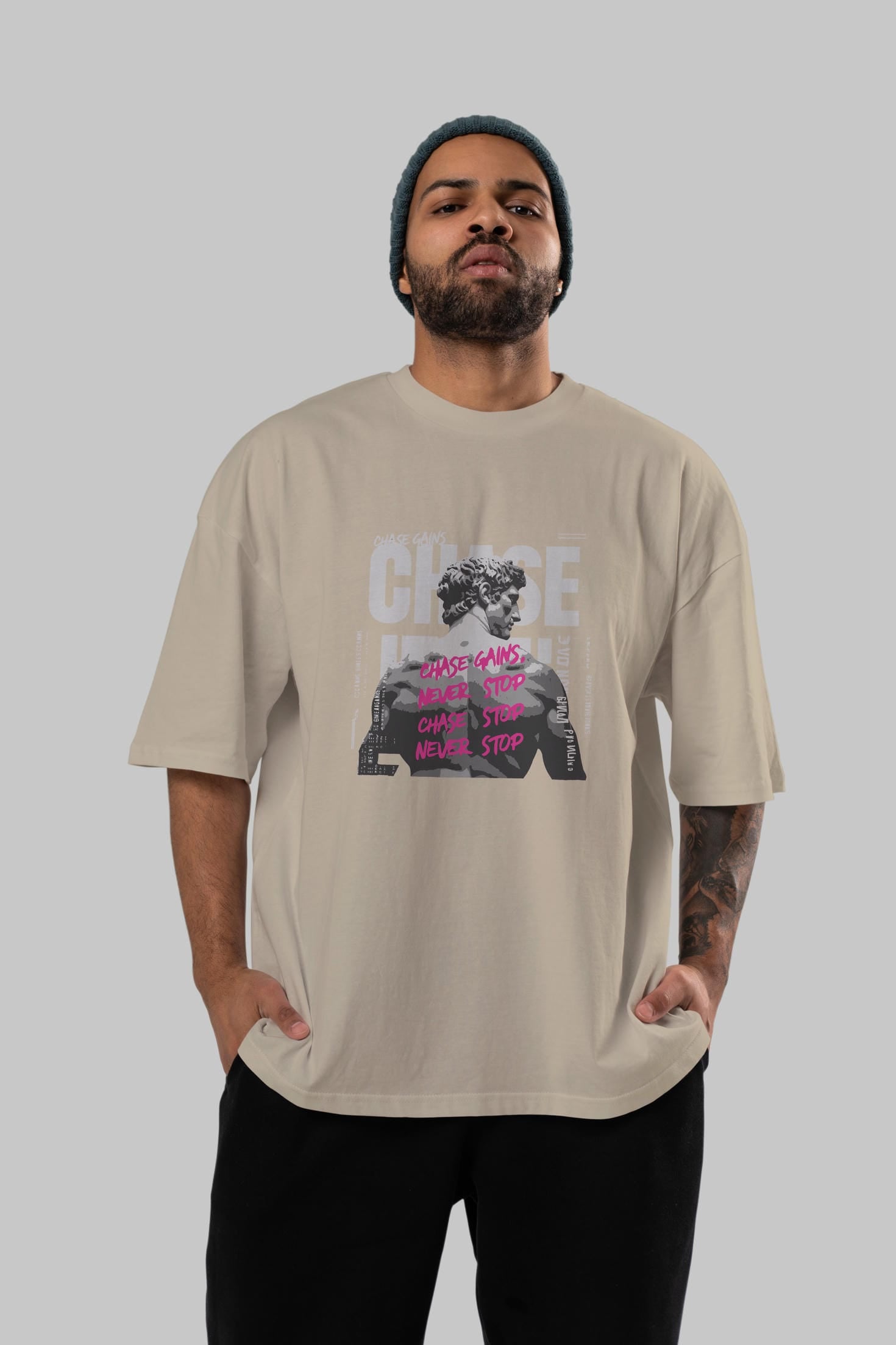 Chase Gains ön Baskılı Oversize t-shirt Erkek Kadın %100 Pamuk Bisiklet Yaka tişort