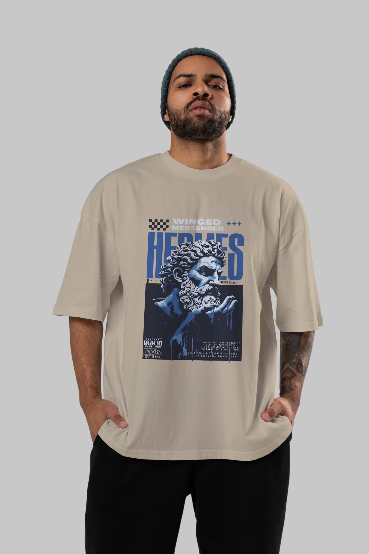 Hermes 2 ön Baskılı Oversize t-shirt Erkek Kadın %100 Pamuk Bisiklet Yaka tişort
