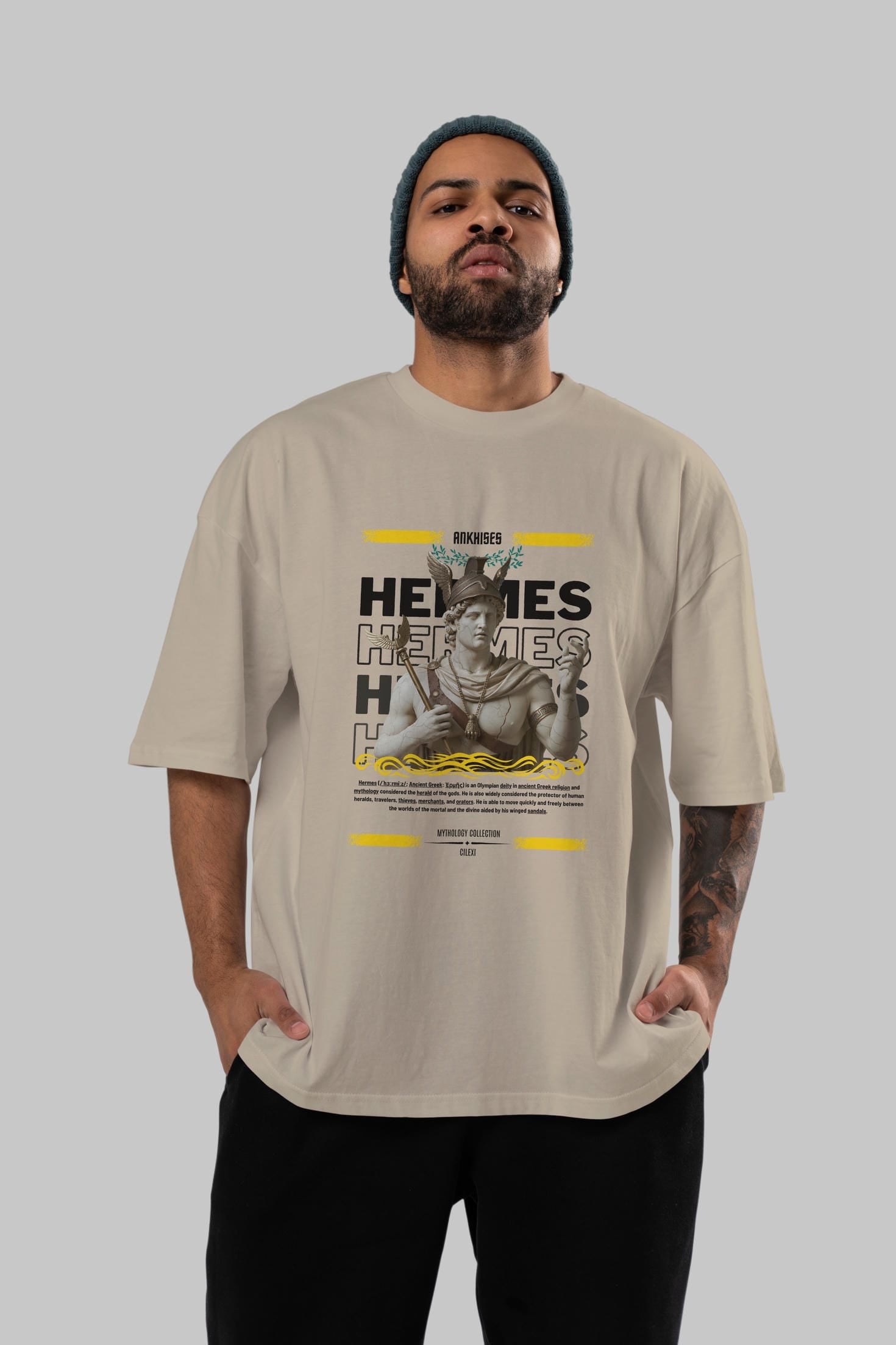 Hermes 1 ön Baskılı Oversize t-shirt Erkek Kadın %100 Pamuk Bisiklet Yaka tişort