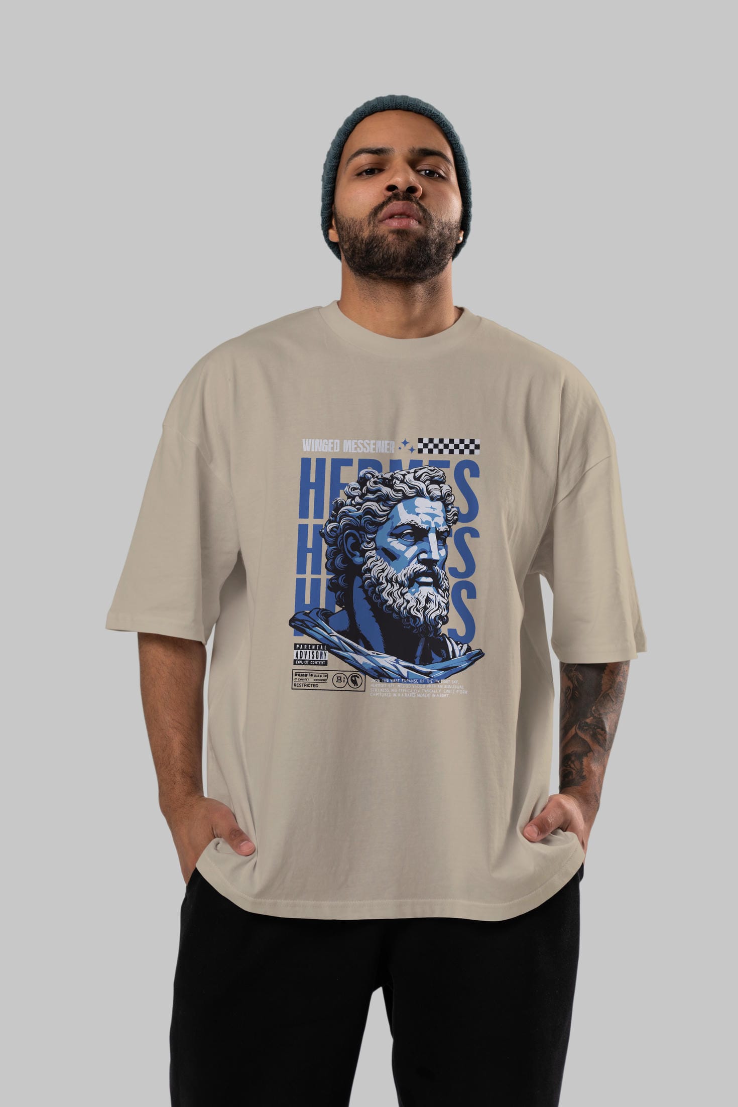 Hermes 1 ön Baskılı Oversize t-shirt Erkek Kadın %100 Pamuk Bisiklet Yaka tişort