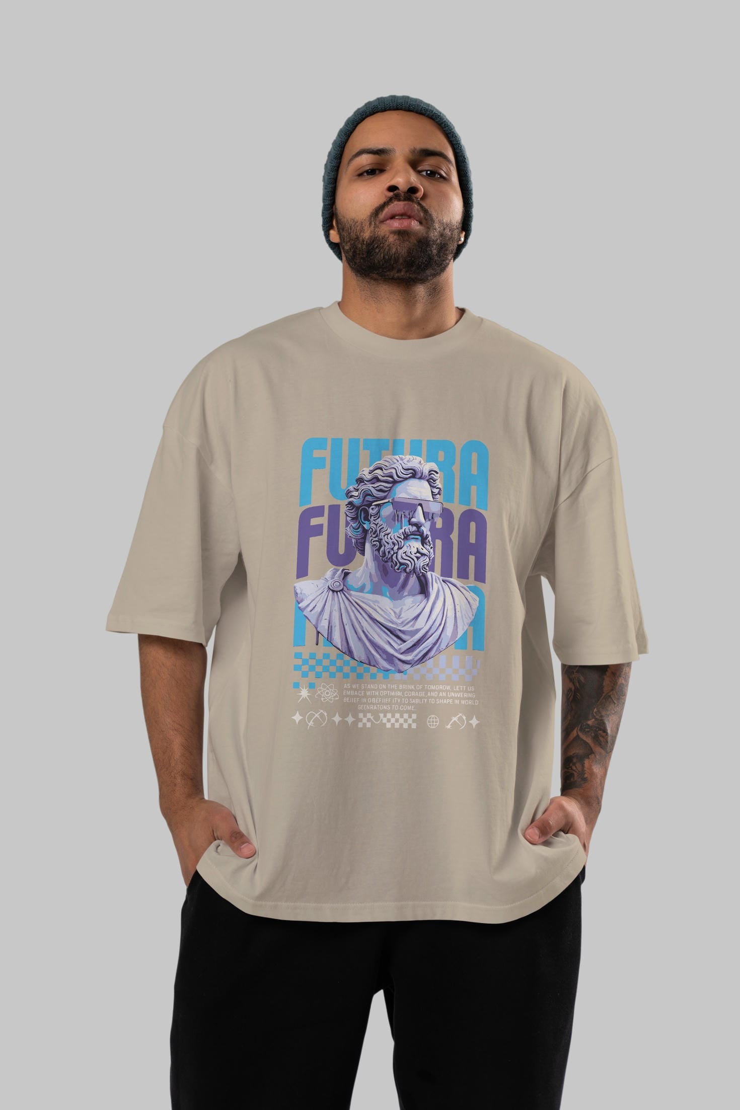 Futura Zeus ön Baskılı Oversize t-shirt Erkek Kadın %100 Pamuk Bisiklet Yaka tişort