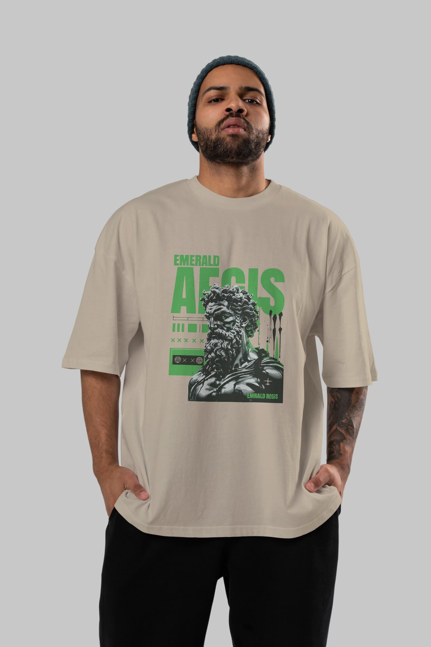 Emrald Regis ön Baskılı Oversize t-shirt Erkek Kadın %100 Pamuk Bisiklet Yaka tişort