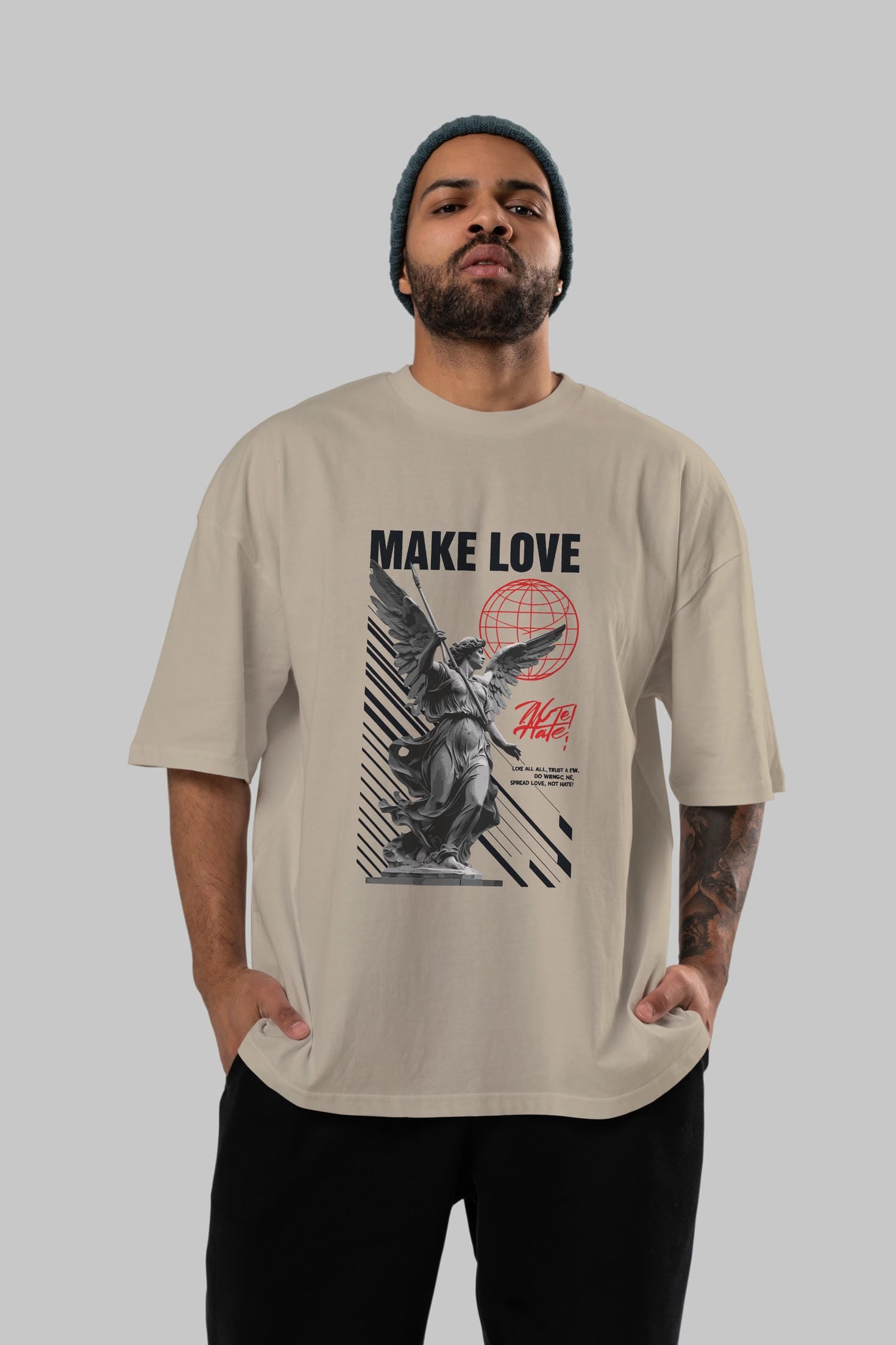 Make Love ön Baskılı Oversize t-shirt Erkek Kadın %100 Pamuk Bisiklet Yaka tişort