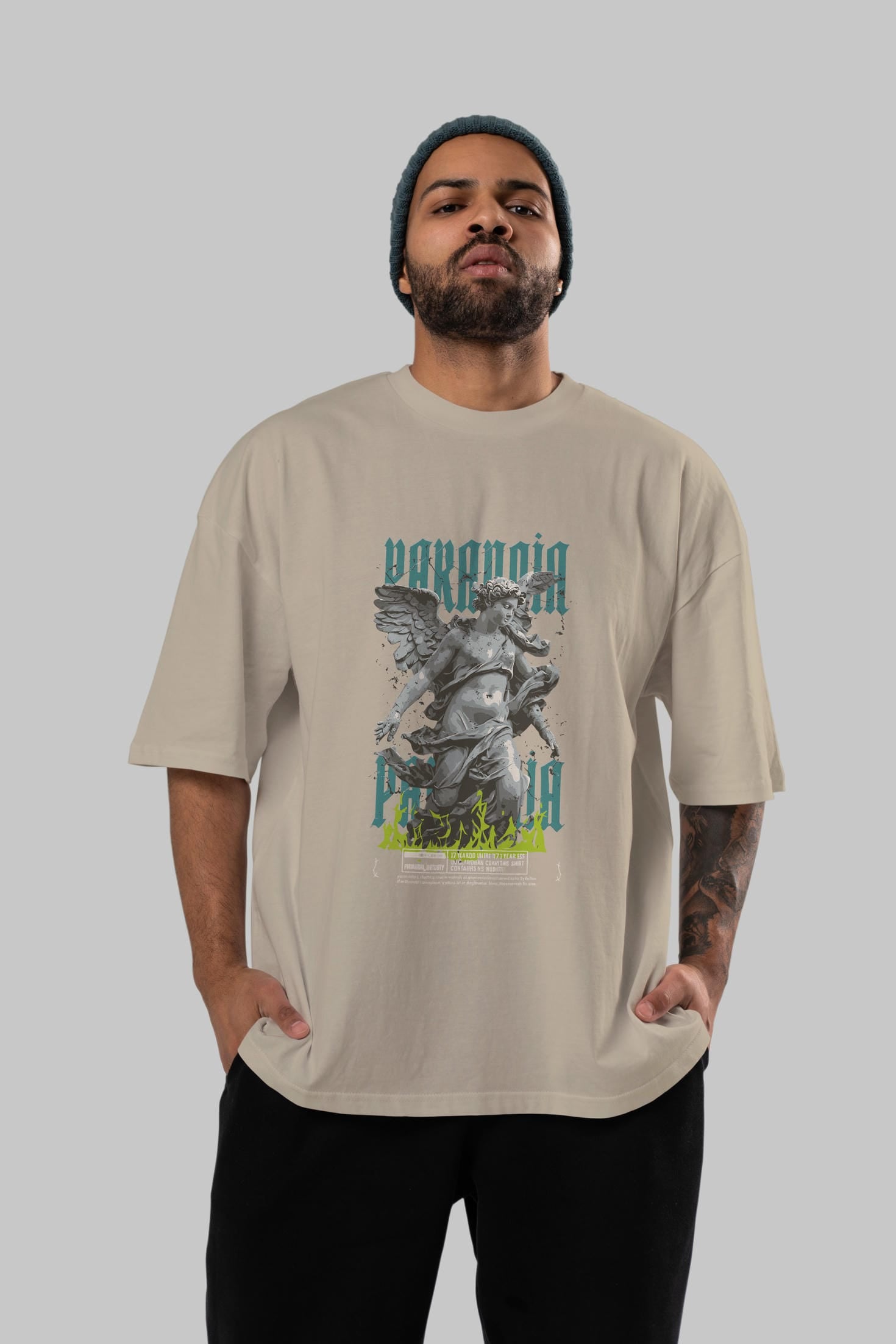 Paranoia ön Baskılı Oversize t-shirt Erkek Kadın %100 Pamuk Bisiklet Yaka tişort