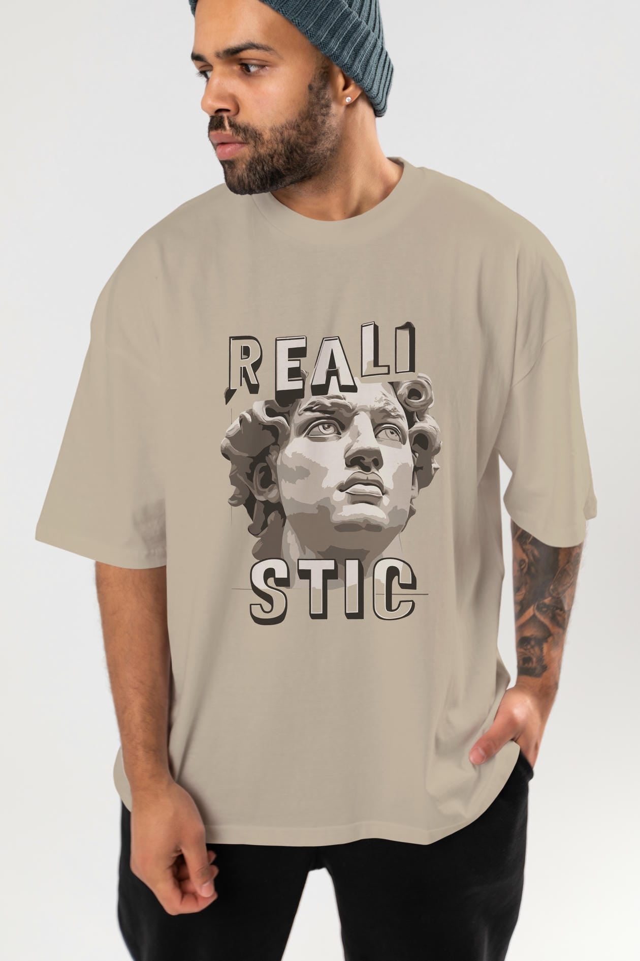 Realistic ön Baskılı Oversize t-shirt Erkek Kadın %100 Pamuk Bisiklet Yaka tişort