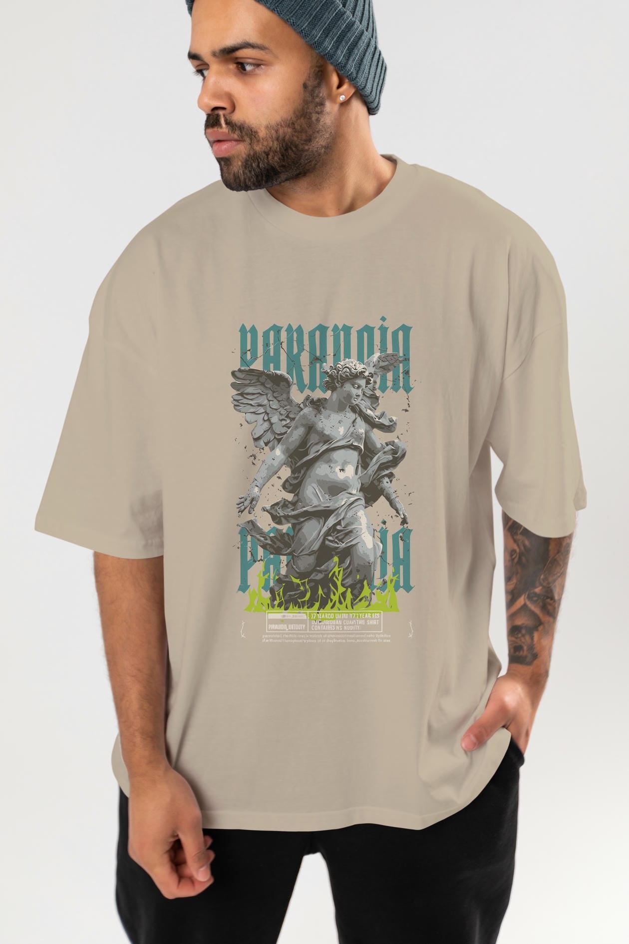 Paranoia ön Baskılı Oversize t-shirt Erkek Kadın %100 Pamuk Bisiklet Yaka tişort