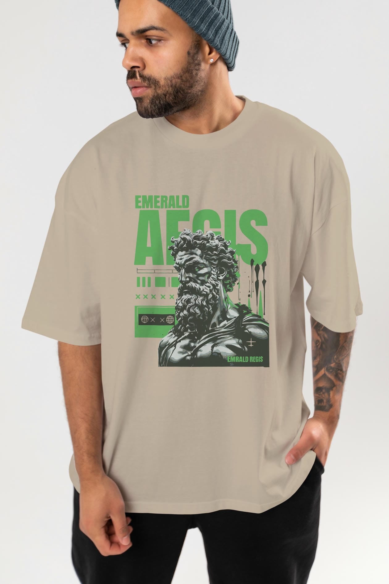 Emrald Regis ön Baskılı Oversize t-shirt Erkek Kadın %100 Pamuk Bisiklet Yaka tişort