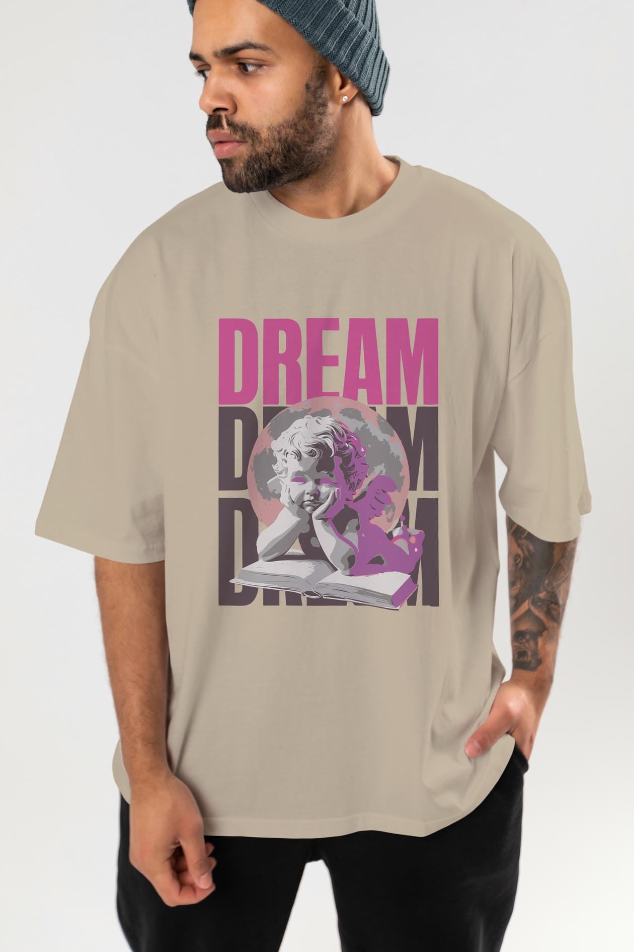 Dream Angel ön Baskılı Oversize t-shirt Erkek Kadın %100 Pamuk Bisiklet Yaka tişort