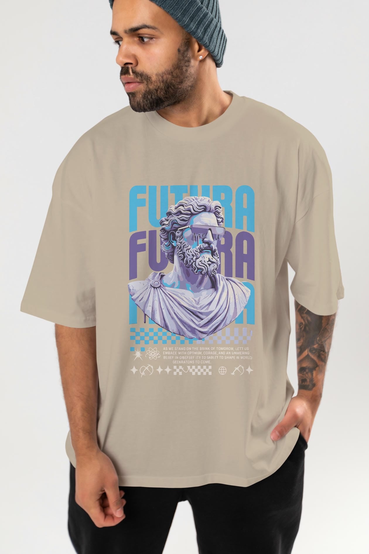 Futura Zeus ön Baskılı Oversize t-shirt Erkek Kadın %100 Pamuk Bisiklet Yaka tişort