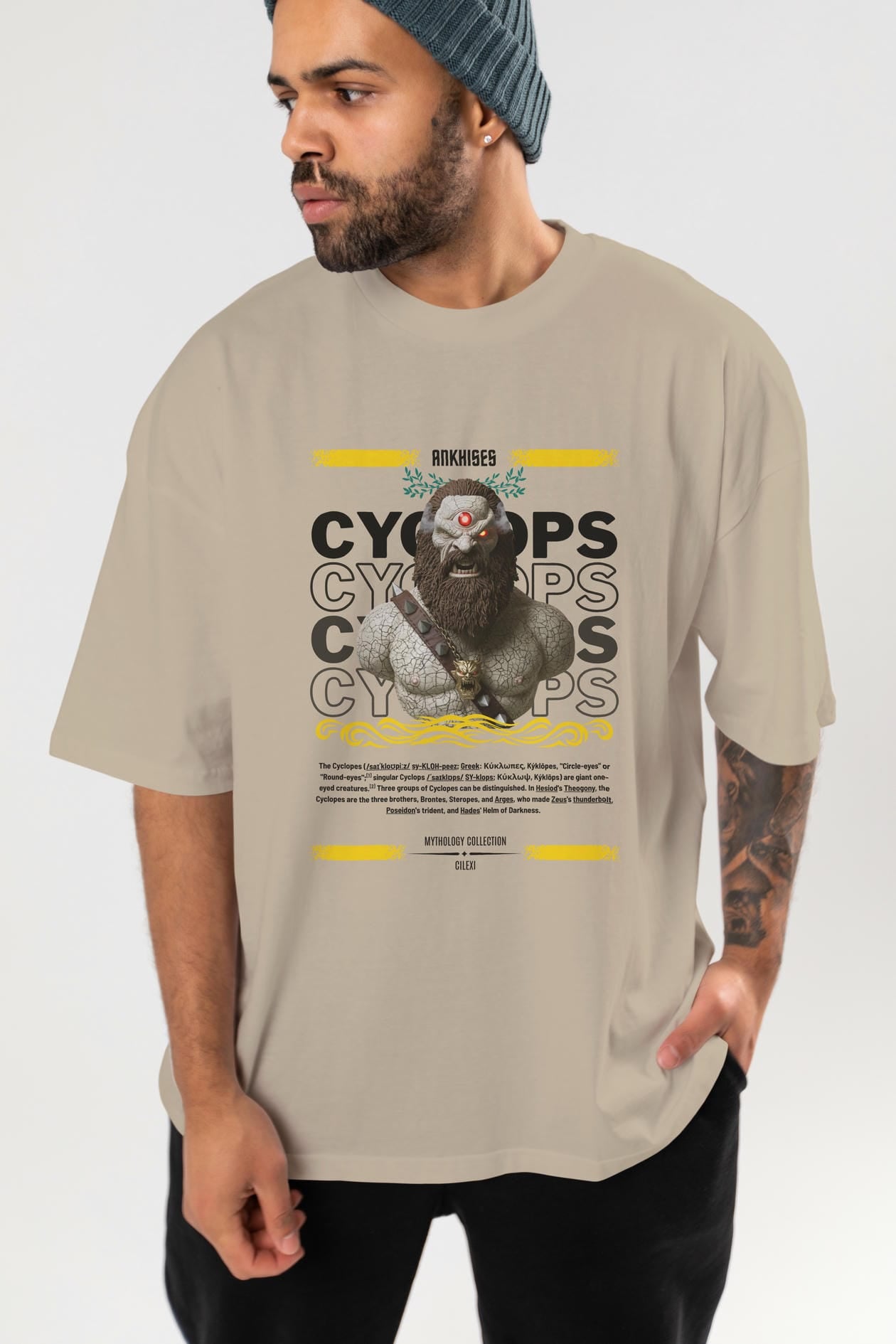 Cyclopes 1 ön Baskılı Oversize t-shirt Erkek Kadın %100 Pamuk Bisiklet Yaka tişort