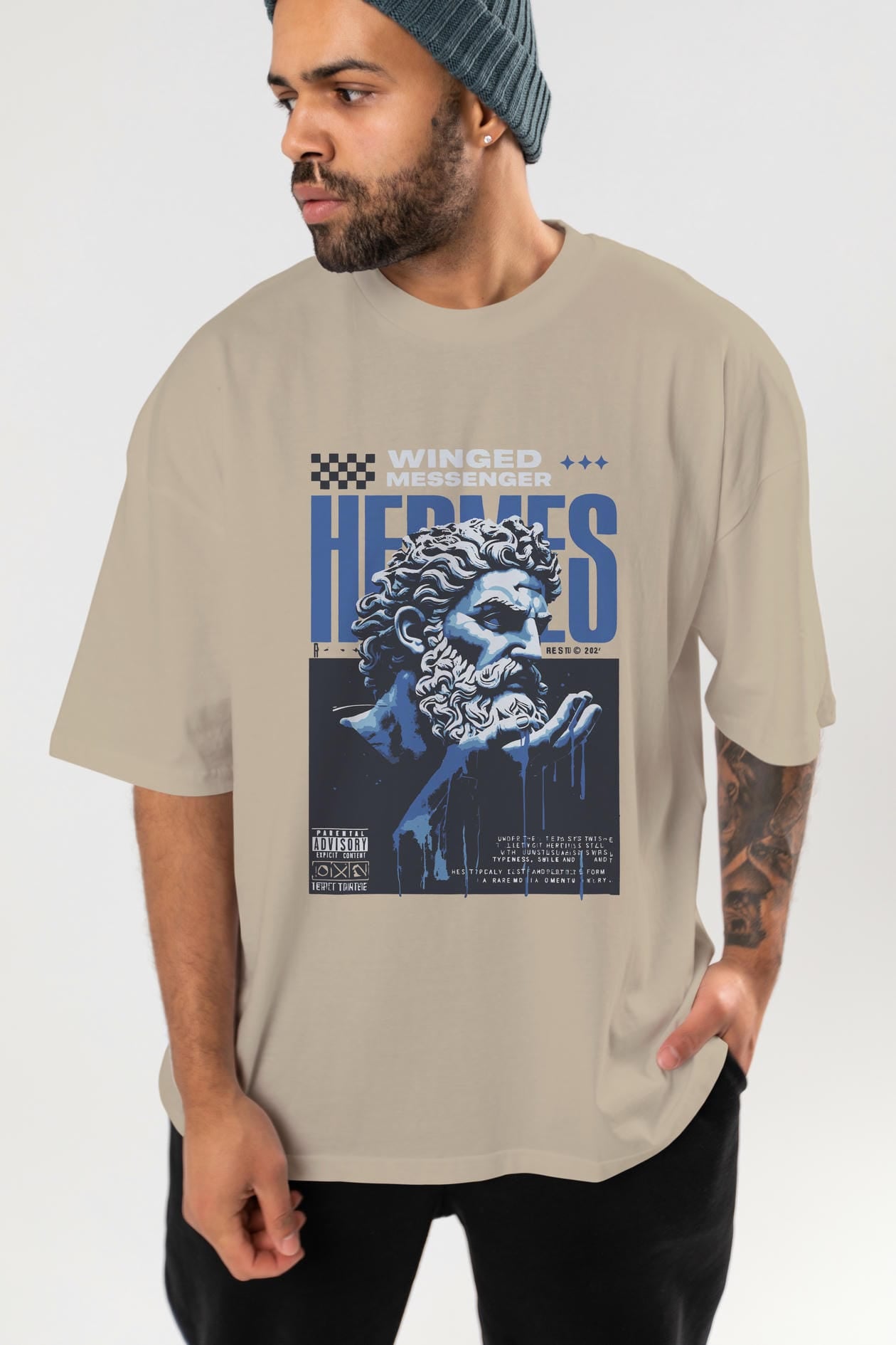 Hermes 2 ön Baskılı Oversize t-shirt Erkek Kadın %100 Pamuk Bisiklet Yaka tişort