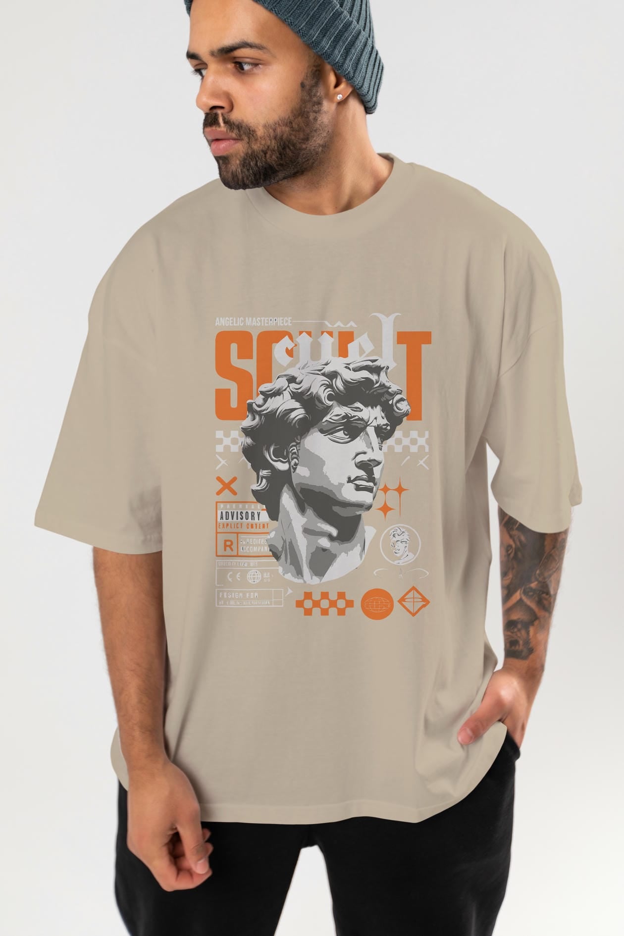 Scult ön Baskılı Oversize t-shirt Erkek Kadın %100 Pamuk Bisiklet Yaka tişort