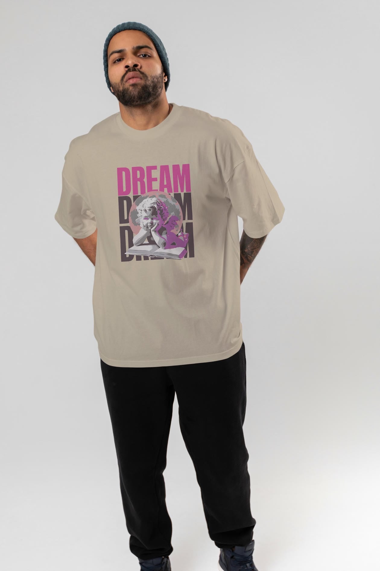 Dream Angel ön Baskılı Oversize t-shirt Erkek Kadın %100 Pamuk Bisiklet Yaka tişort