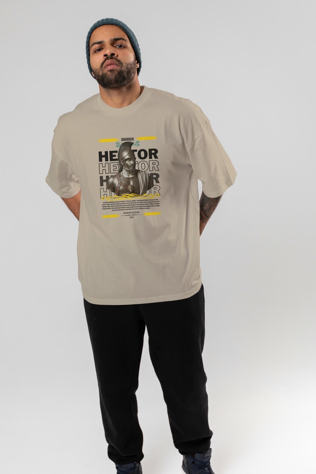 Hector 2 ön Baskılı Oversize t-shirt Erkek Kadın %100 Pamuk Bisiklet Yaka tişort