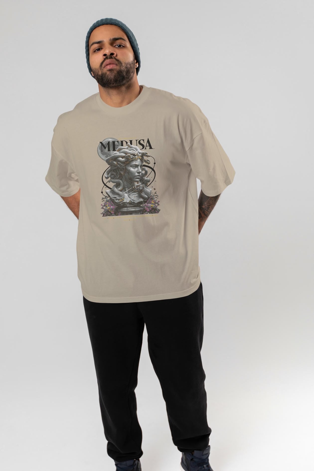 Medusa ön Baskılı Oversize t-shirt Erkek Kadın %100 Pamuk Bisiklet Yaka tişort