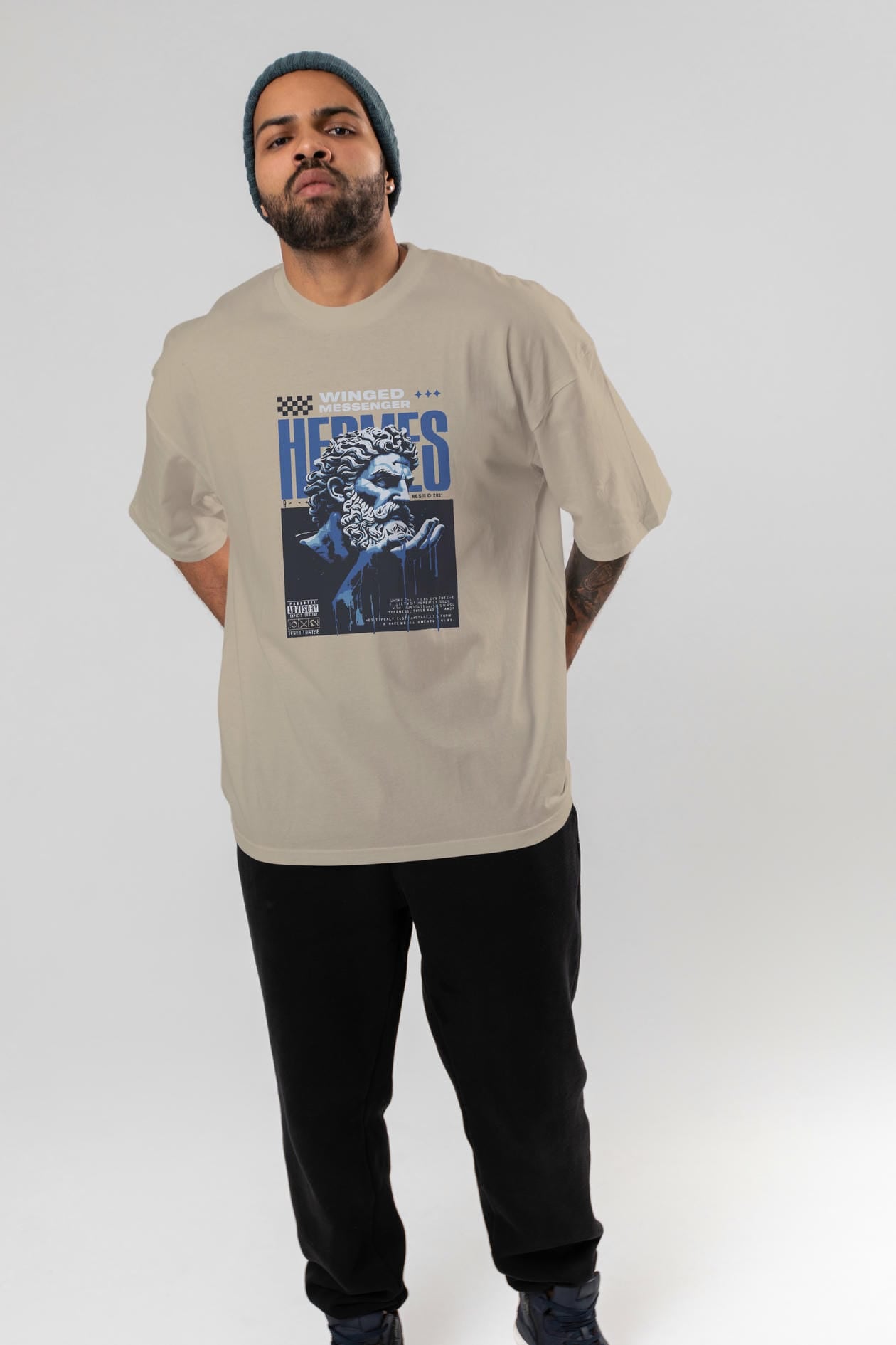 Hermes 2 ön Baskılı Oversize t-shirt Erkek Kadın %100 Pamuk Bisiklet Yaka tişort
