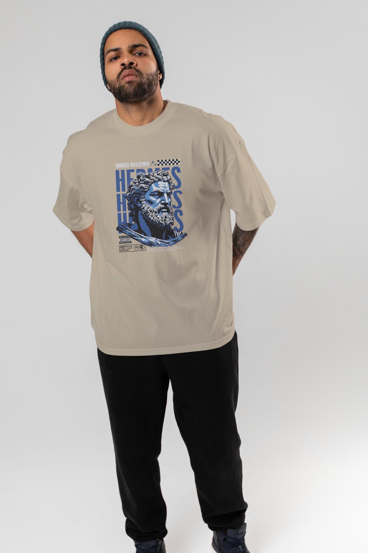 Hermes 1 ön Baskılı Oversize t-shirt Erkek Kadın %100 Pamuk Bisiklet Yaka tişort