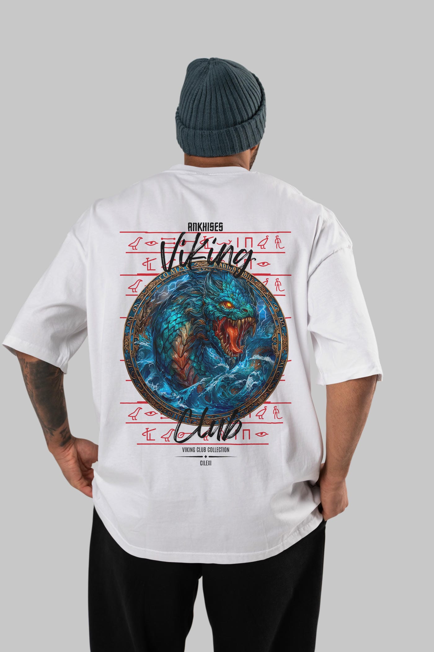 Jörmungandr Baskılı Oversize t-shirt Erkek Kadın %100 Pamuk Bisiklet Yaka tişort