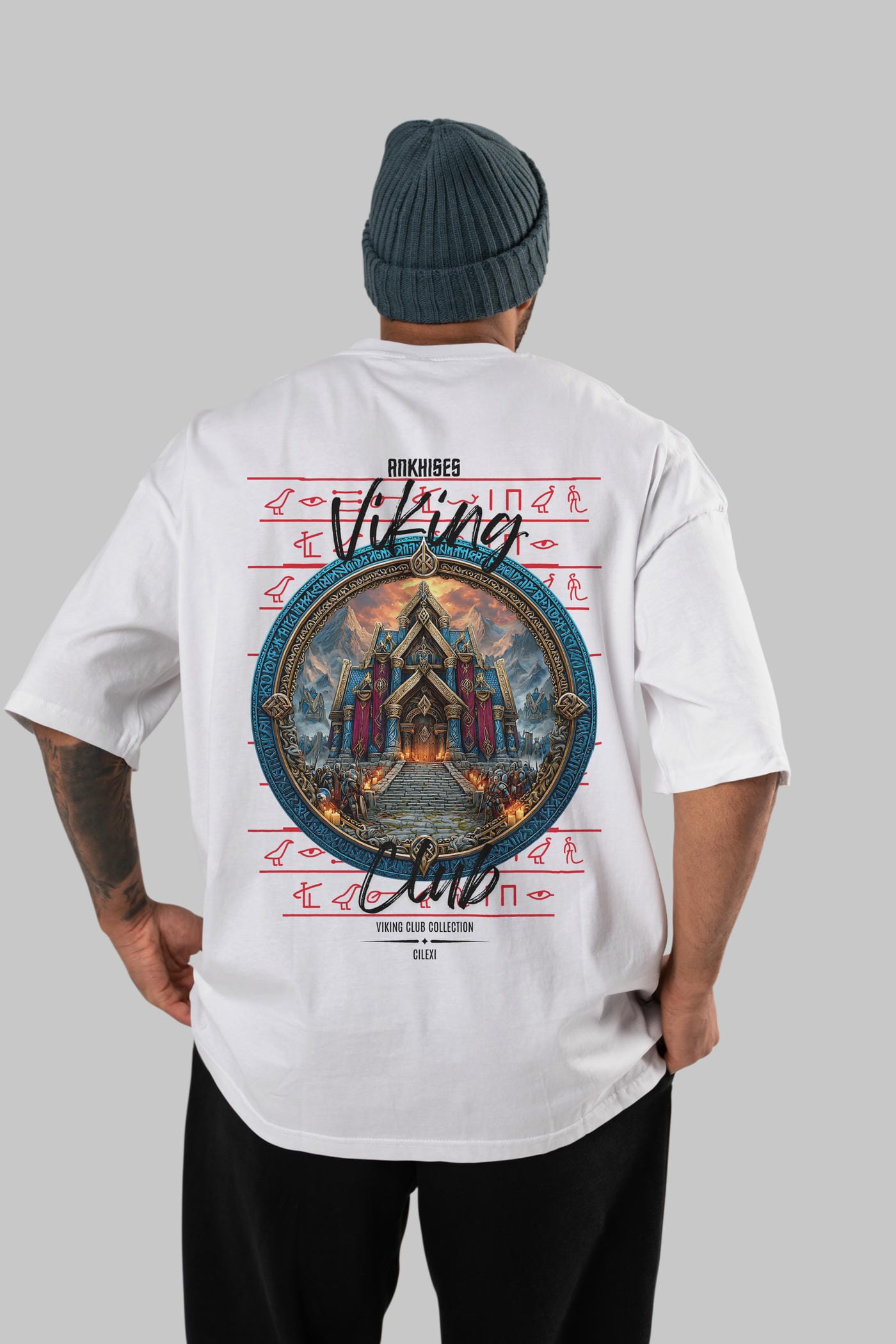 Valhalla Arka Baskılı Oversize t-shirt Erkek Kadın %100 Pamuk Bisiklet Yaka tişort