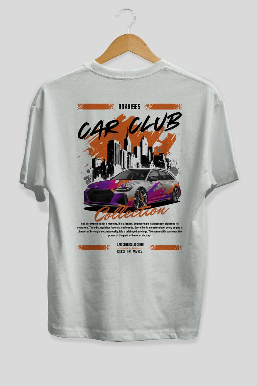 Araba Club Serisi 1 Baskılı Oversize t-shirt Erkek Kadın %100 Pamuk Bisiklet Yaka tişort