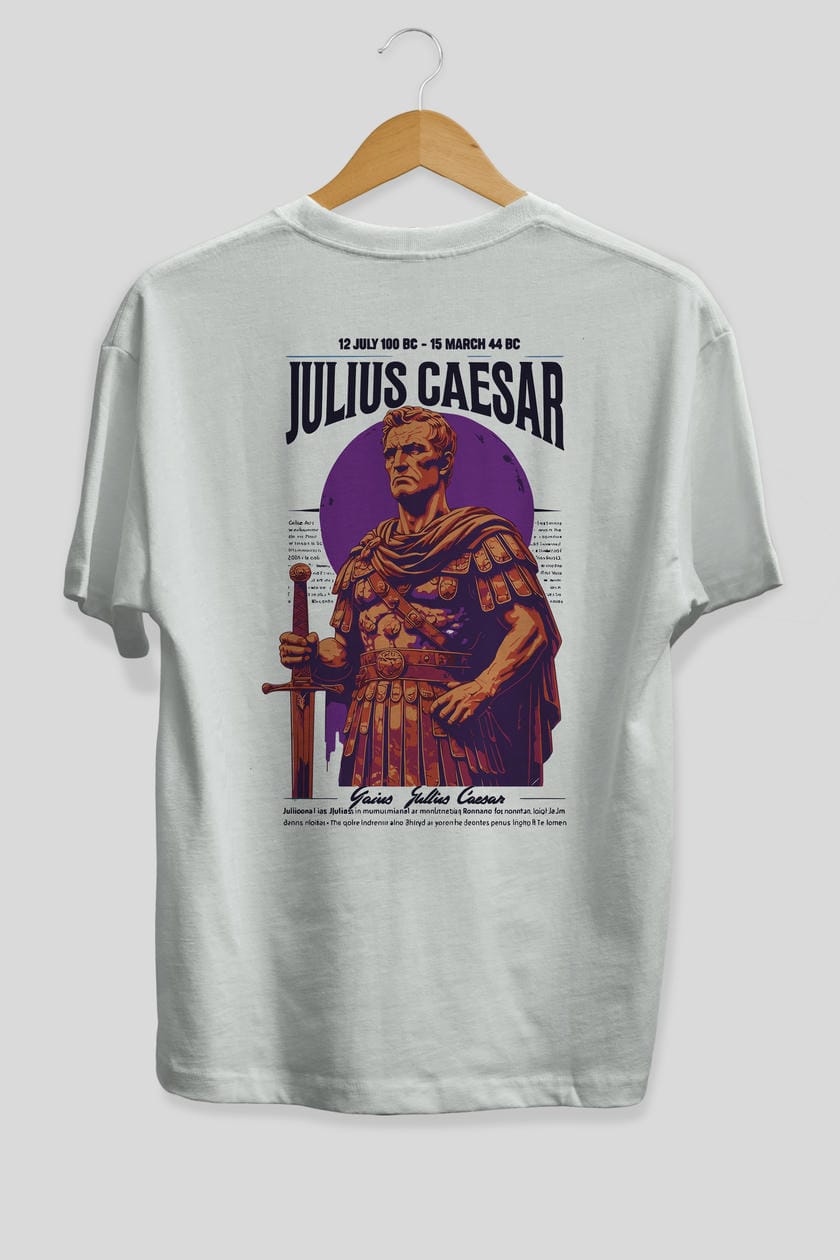 Julius Caesar Arka Baskılı Oversize t-shirt Erkek Kadın %100 Pamuk Bisiklet Yaka tişort