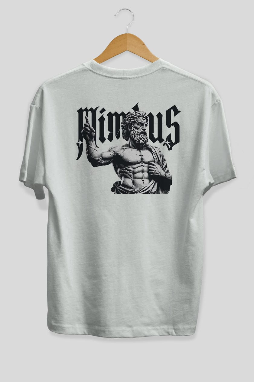 Mimbus Zeus Arka Baskılı Oversize t-shirt Erkek Kadın %100 Pamuk Bisiklet Yaka tişort