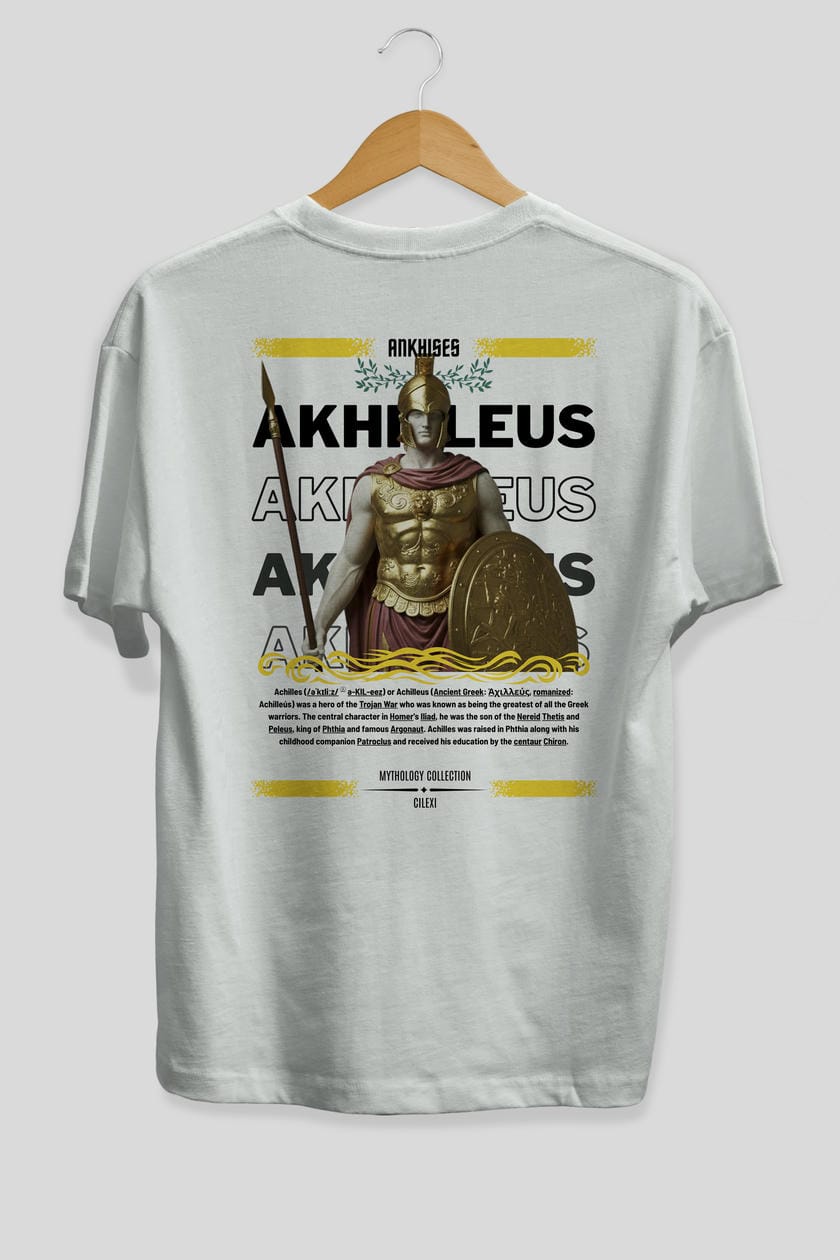Akhilleus 1 Arka Baskılı Oversize t-shirt Erkek Kadın %100 Pamuk Bisiklet Yaka tişort