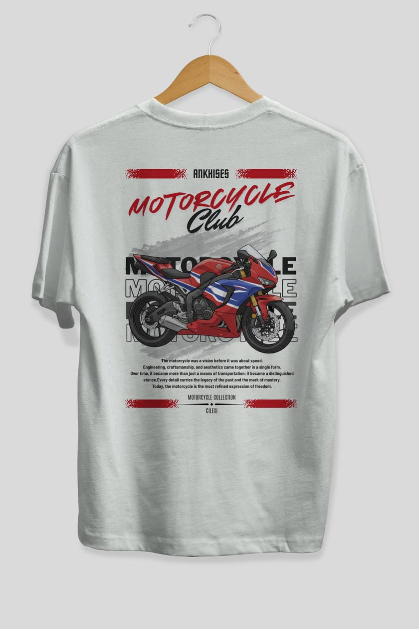 Motosiklet Serisi 25 Arka Baskılı Oversize t-shirt Erkek Kadın %100 Pamuk Bisiklet Yaka tişort
