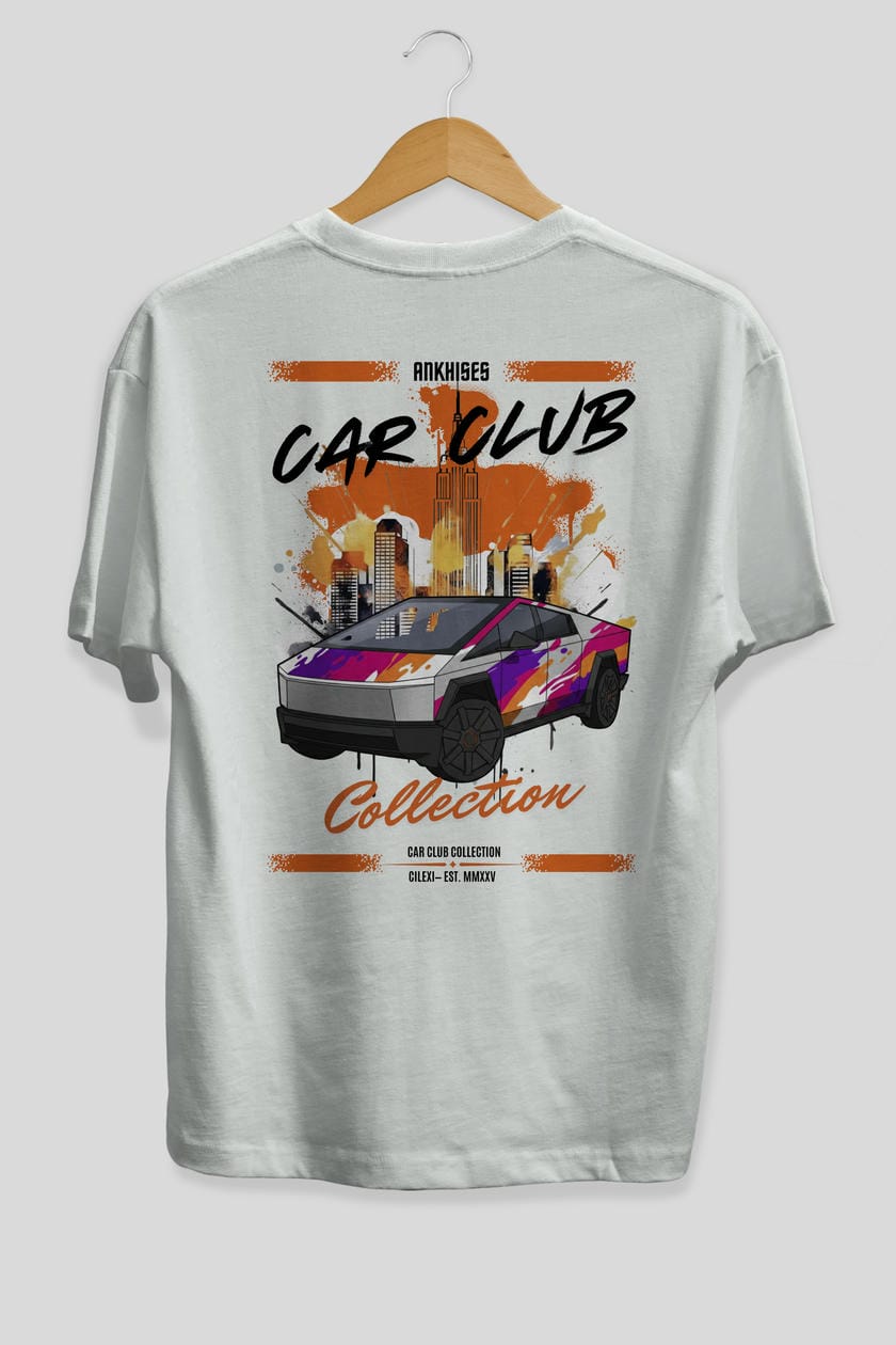 Araba Club Serisi 36 Baskılı Oversize t-shirt Erkek Kadın %100 Pamuk Bisiklet Yaka tişort
