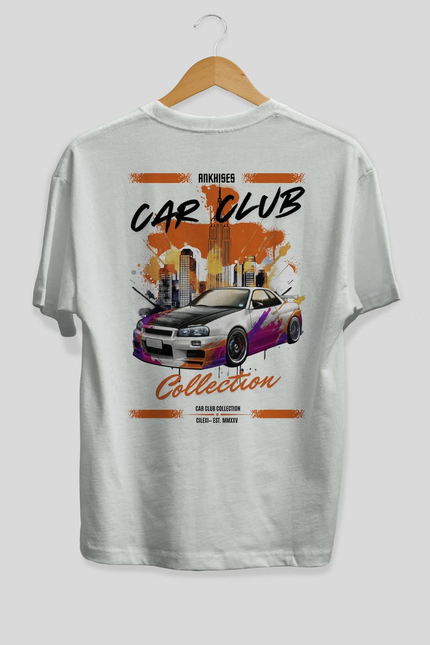 Araba Club Serisi 30 Baskılı Oversize t-shirt Erkek Kadın %100 Pamuk Bisiklet Yaka tişort