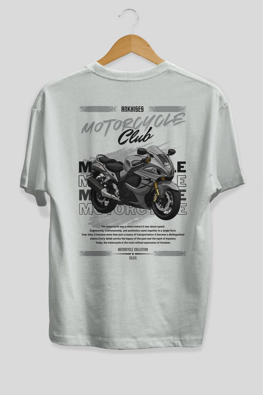 Motosiklet Serisi 9 Arka Baskılı Oversize t-shirt Erkek Kadın %100 Pamuk Bisiklet Yaka tişort