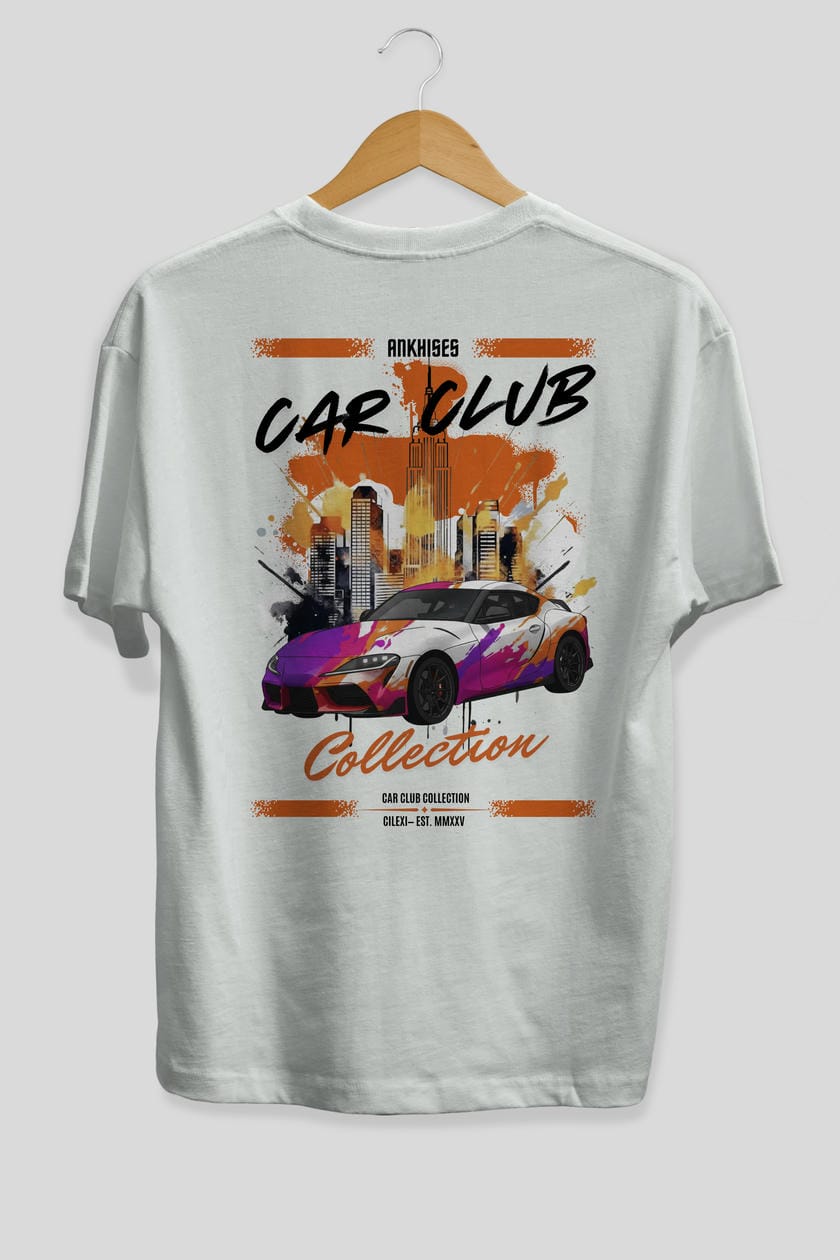 Araba Club Serisi 38 Baskılı Oversize t-shirt Erkek Kadın %100 Pamuk Bisiklet Yaka tişort