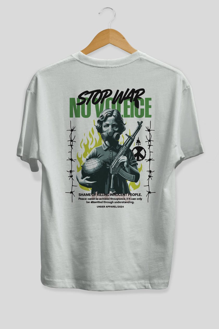 Stop War Arka Baskılı Oversize t-shirt Erkek Kadın %100 Pamuk Bisiklet Yaka tişort
