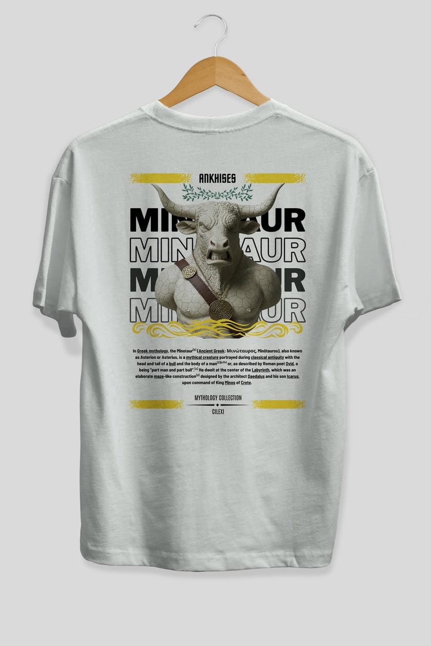Minotaur 1 Arka Baskılı Oversize t-shirt Erkek Kadın %100 Pamuk Bisiklet Yaka tişort