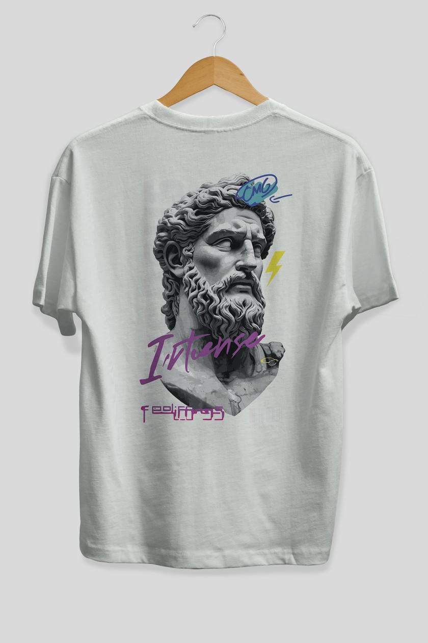 Zeus Intense Arka Baskılı Oversize t-shirt Erkek Kadın %100 Pamuk Bisiklet Yaka tişort