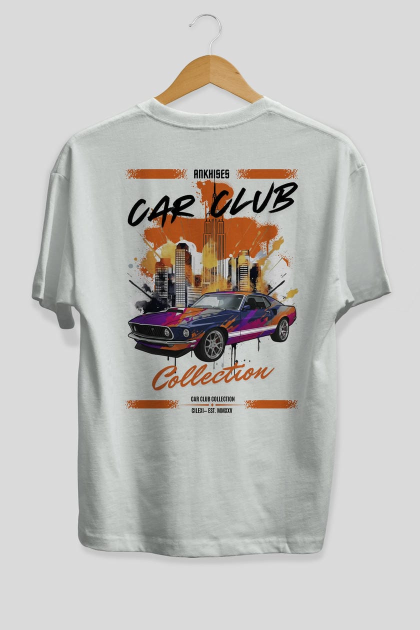Araba Club Serisi 23 Baskılı Oversize t-shirt Erkek Kadın %100 Pamuk Bisiklet Yaka tişort