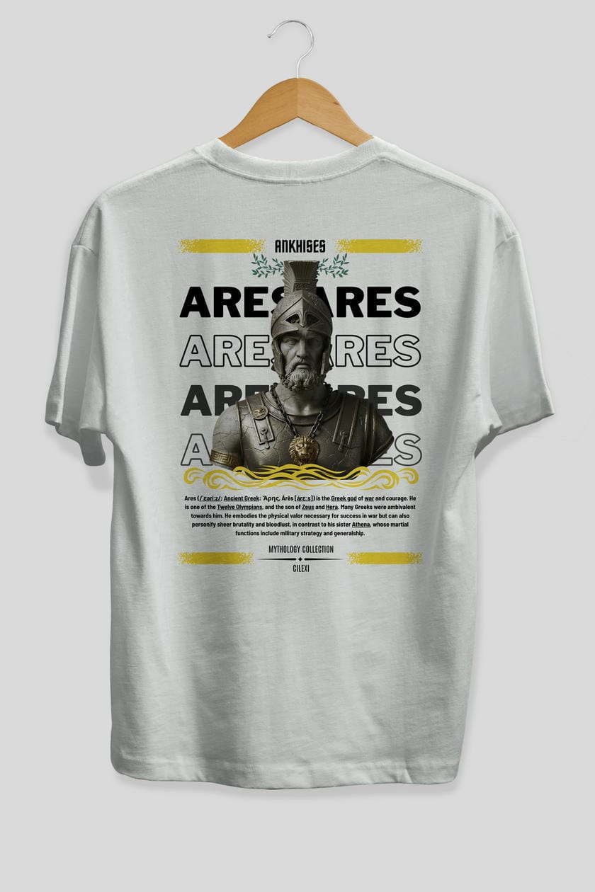 Ares 1 Arka Baskılı Oversize t-shirt Erkek Kadın %100 Pamuk Bisiklet Yaka tişort