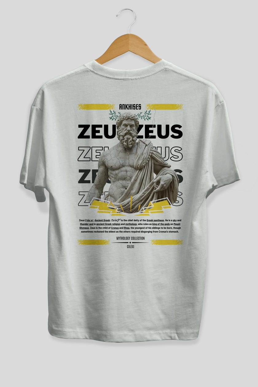 Zeus 1 Arka Baskılı Oversize t-shirt Erkek Kadın %100 Pamuk Bisiklet Yaka tişort